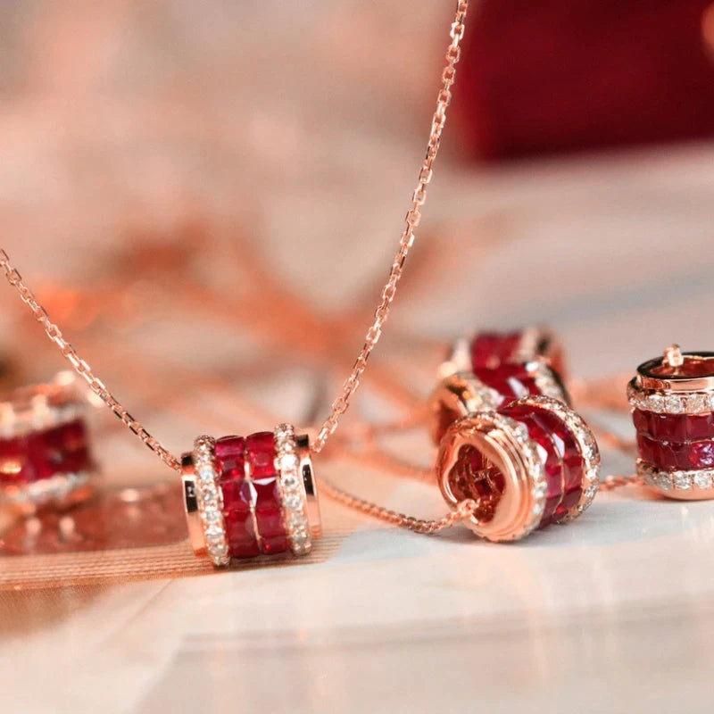 Silver Ruby Zircon Diamond Pendant Necklace for Women