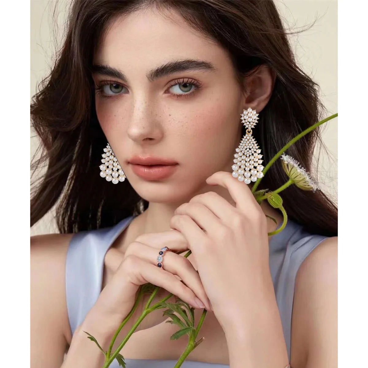 Luxurious Pearl Zircon Diamond Dangle Earrings for Women