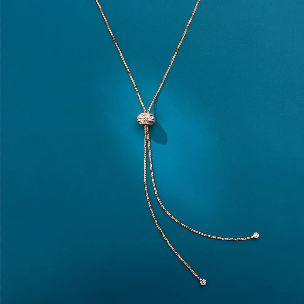 Silver or Rose Gold Diamond Long Pendant Necklace for Women