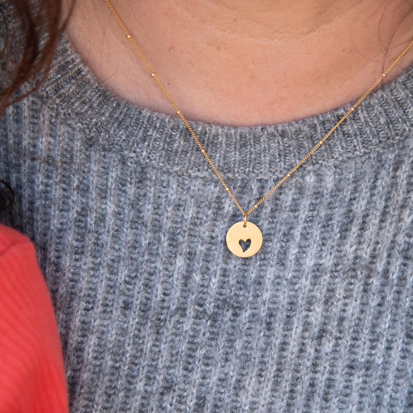 "Mother & Daughter" 2Pcs Circle with Heart Cut-Out and Connecting Heart Puzzle Necklaces Set
