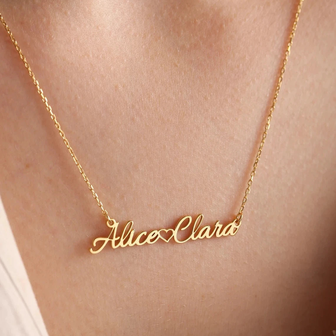 Custom Personalized Double Name Necklace with Heart for Women