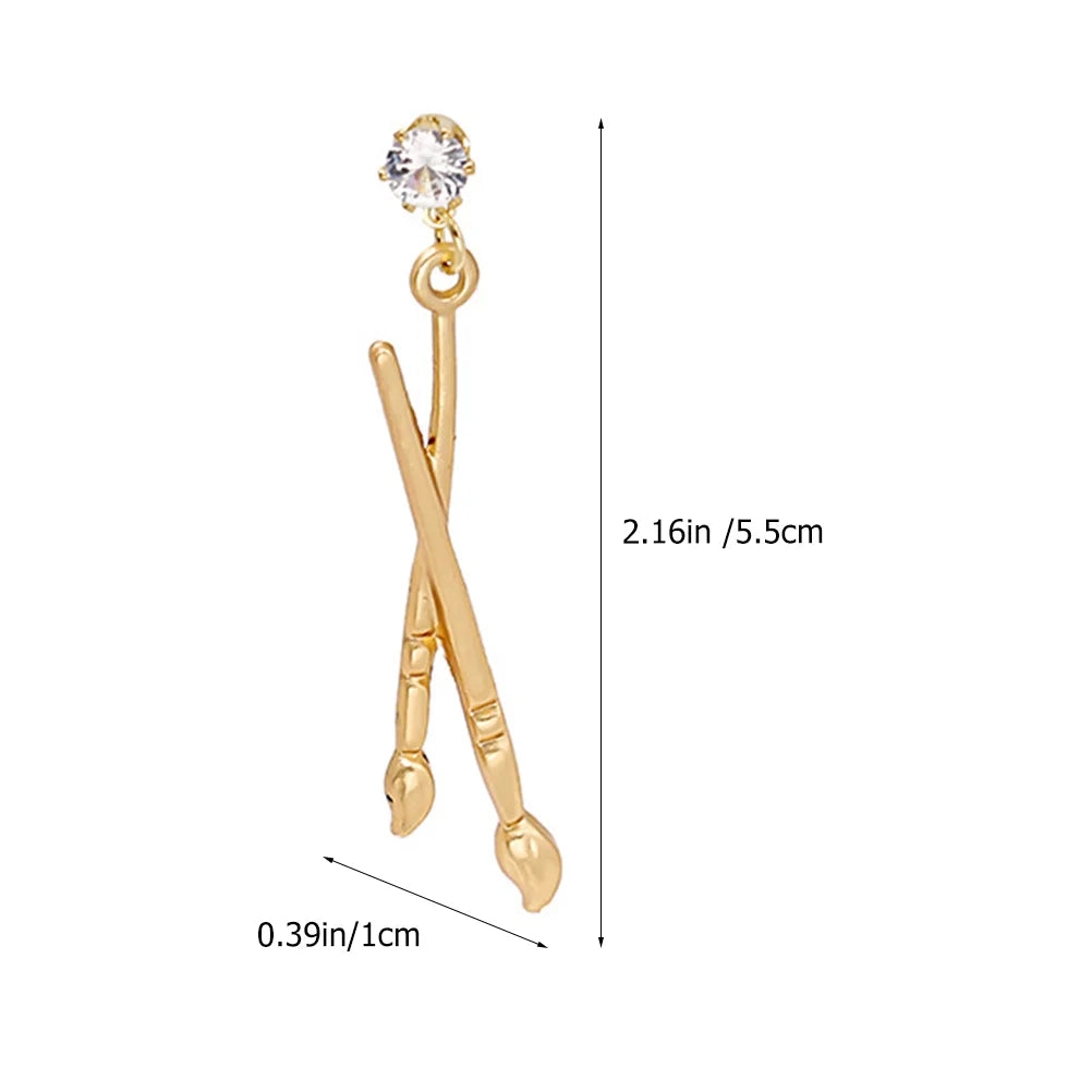 Painter Brush and Palette Drop Artist Earrings with Crystal Stones