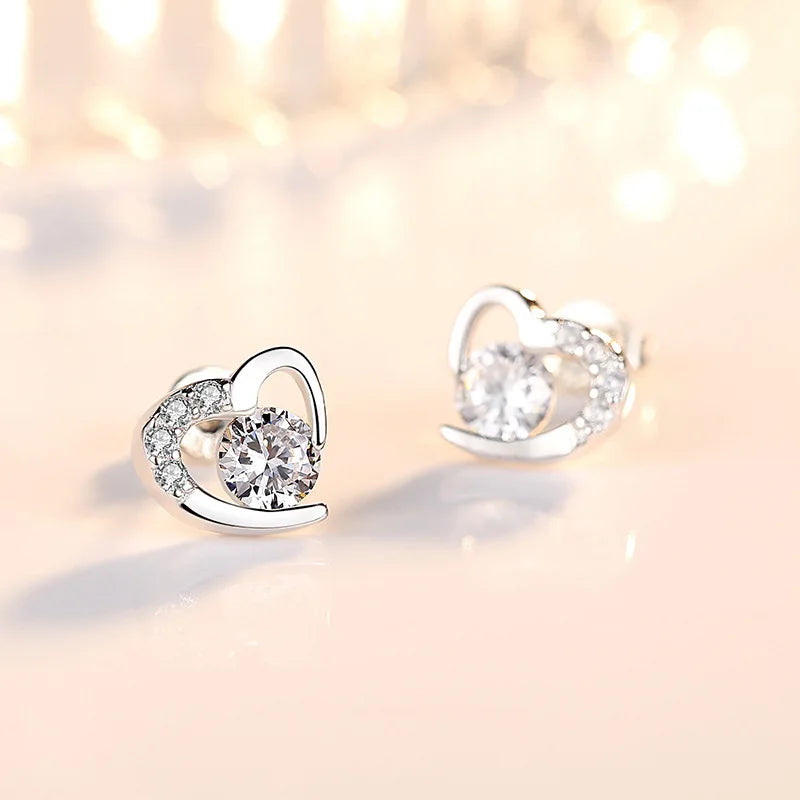 Exquisite Silver Love Heart Earrings for Women