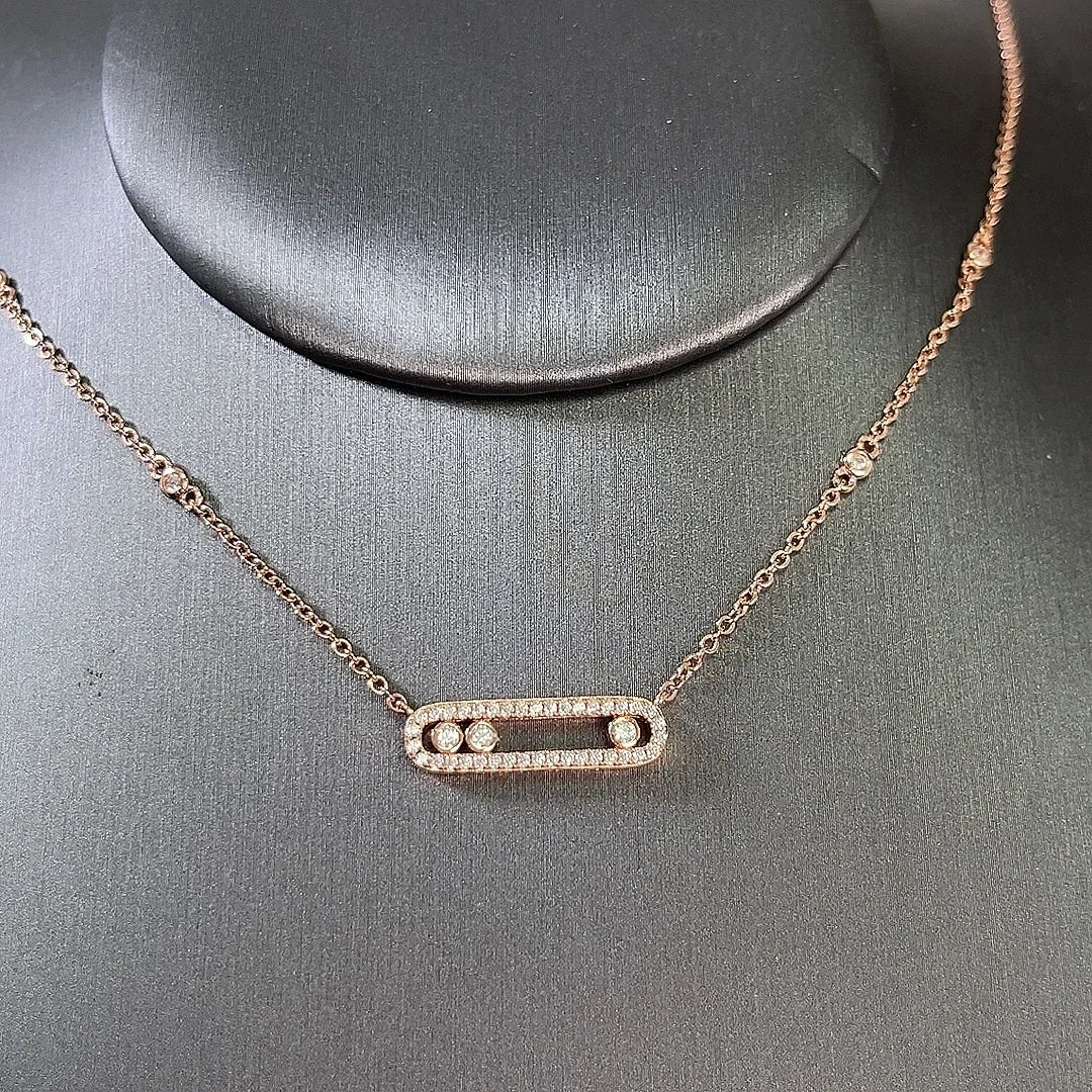 Silver or Gold Three Zircon Balls Moving in Oval Pendant Necklaces for Women