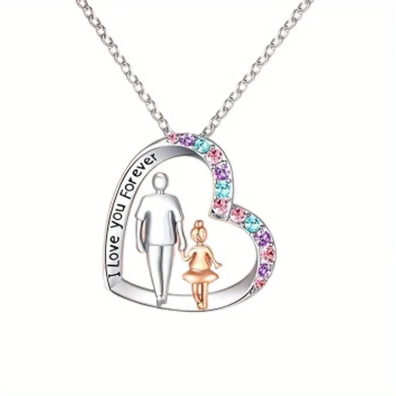 "I Love You Forever" Father Daughter Heart Pendant Necklace