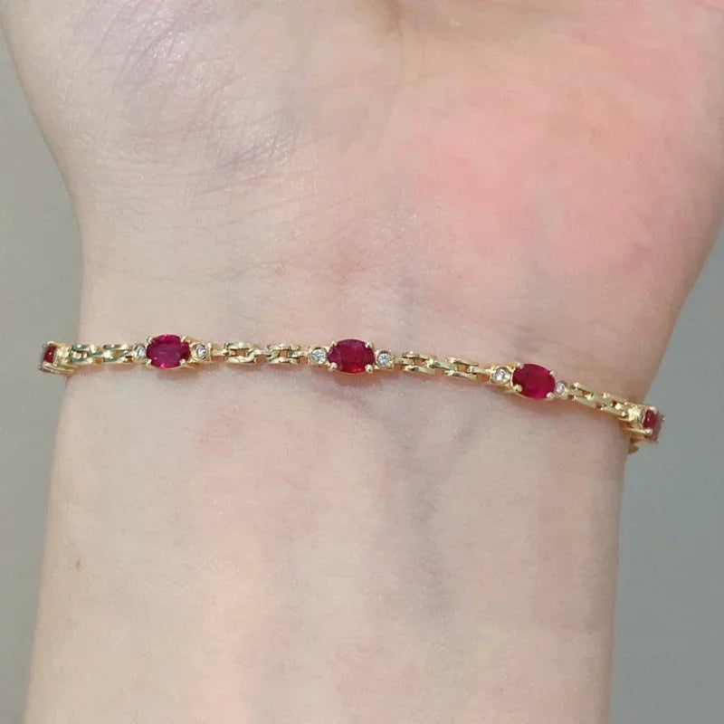 Silver Inlaid Ruby Zircon Diamond Bracelet for Women