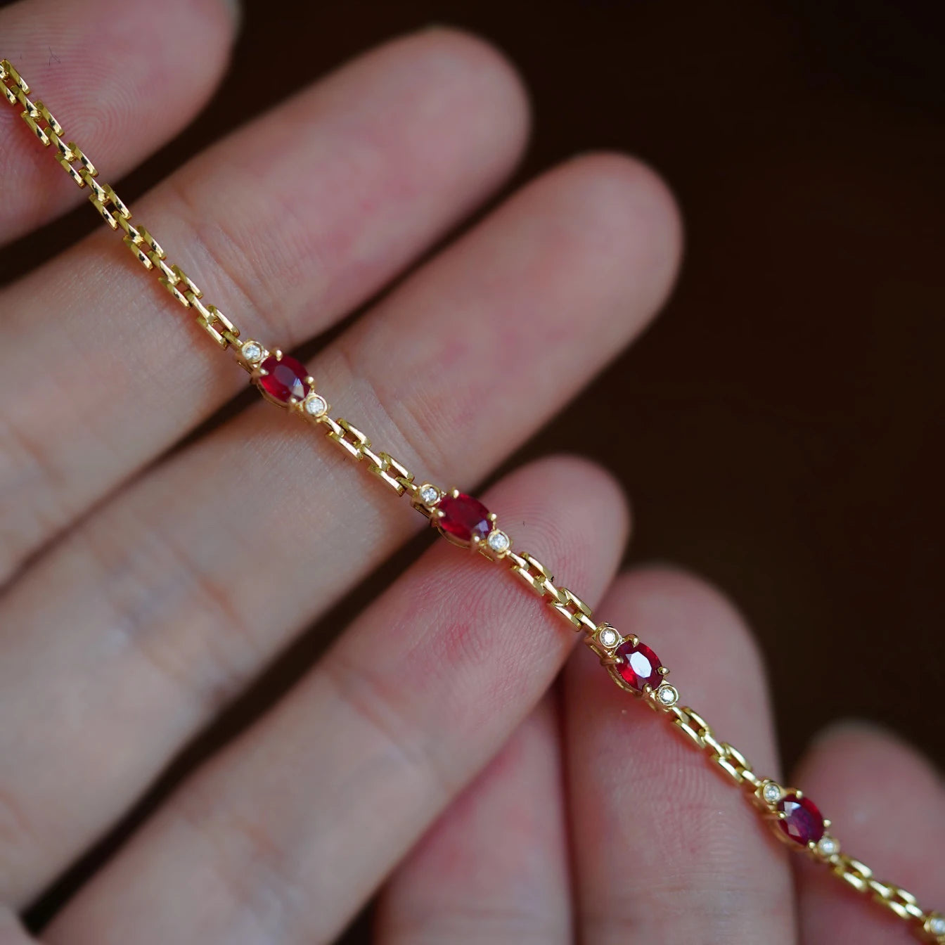 Silver Inlaid Ruby Zircon Diamond Bracelet for Women