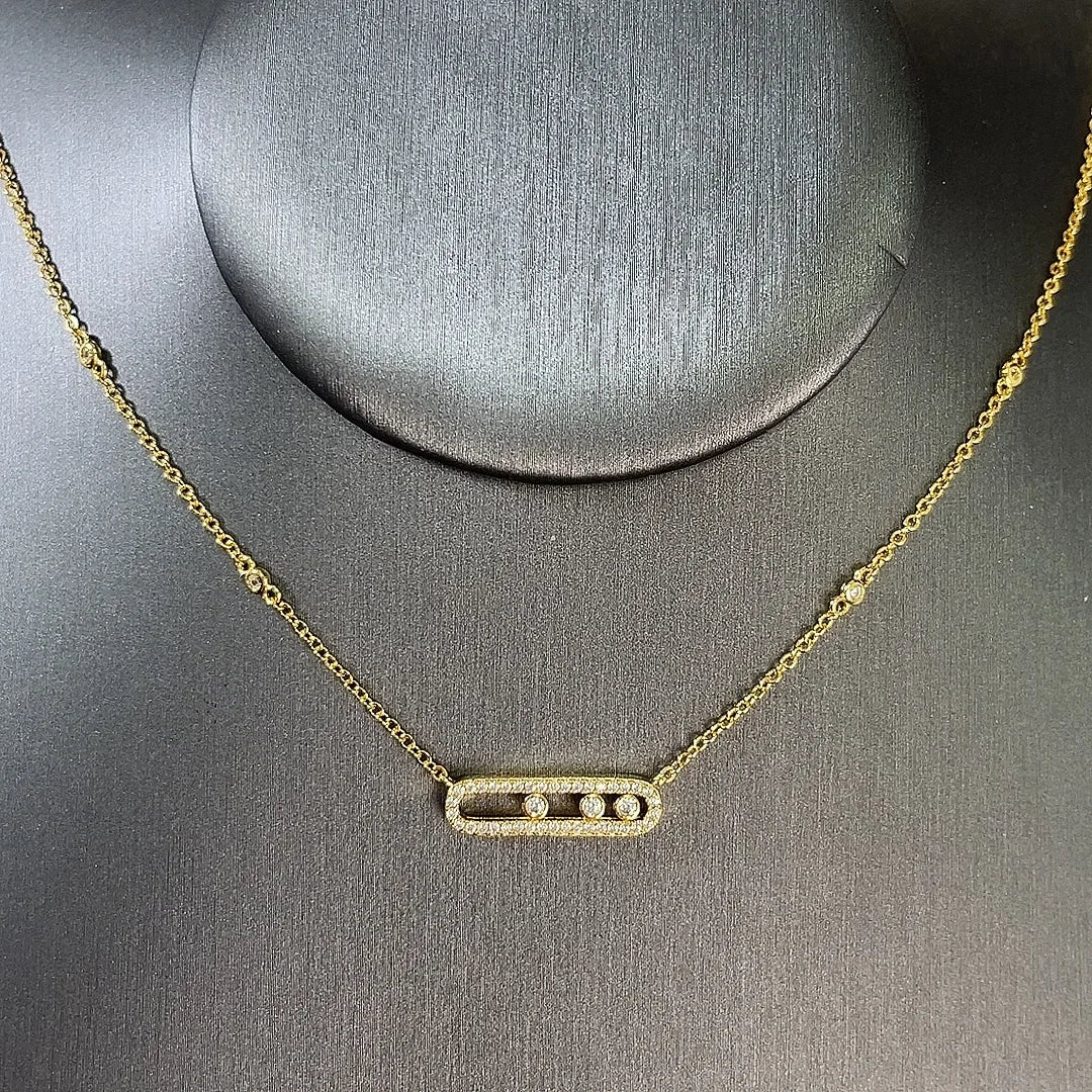 Silver or Gold Three Zircon Balls Moving in Oval Pendant Necklaces for Women