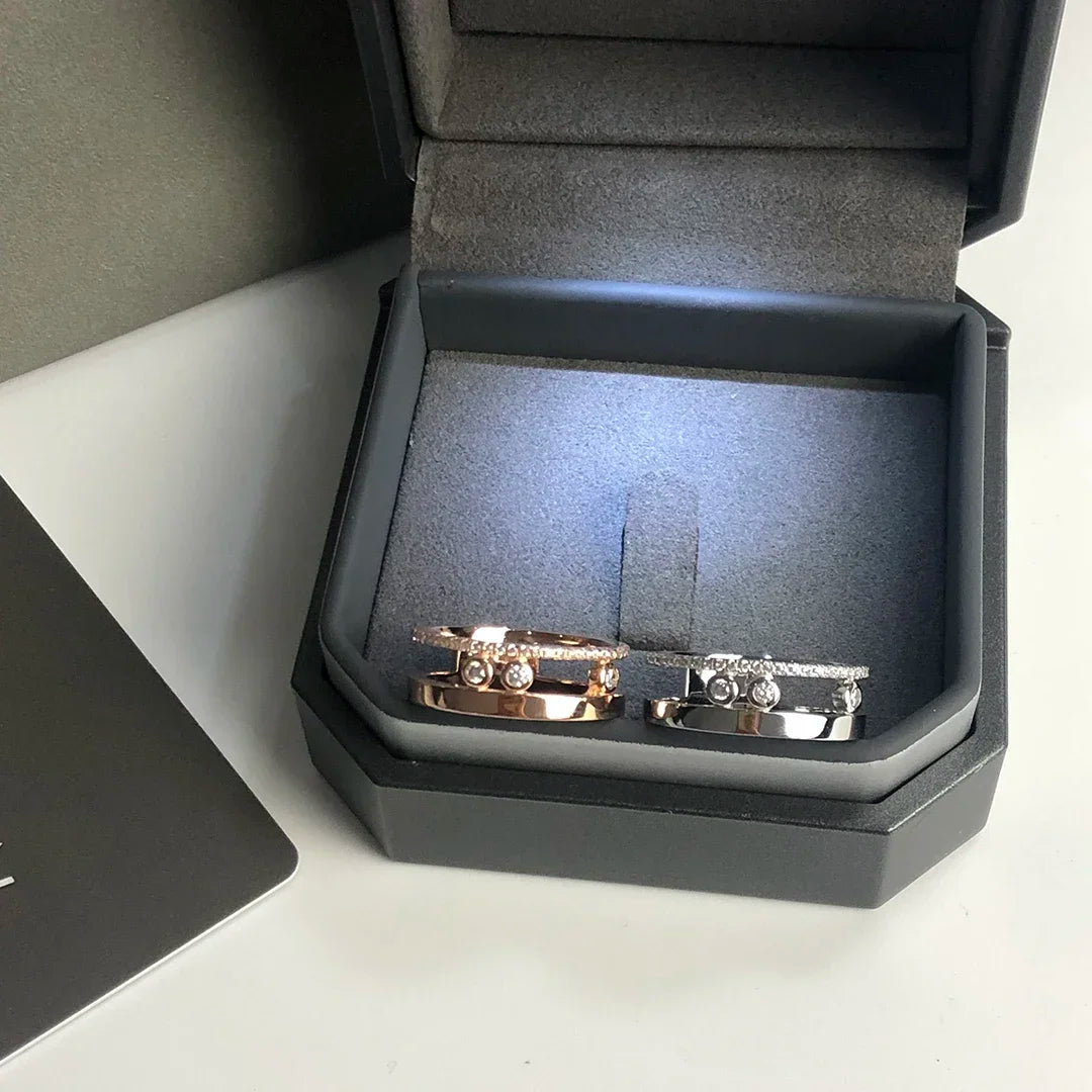 White or Rose Gold Three Moving Diamonds Ring for Women