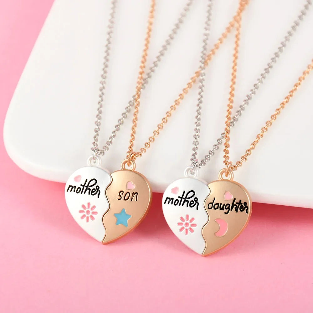 "Mother Daughter" or "Mother Son" 2Pcs Heart-Shaped Puzzle Necklaces Sets