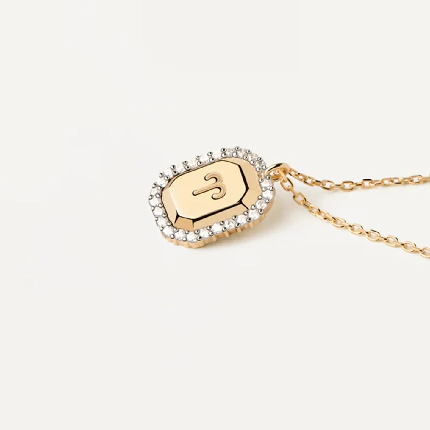 Zodiac Inlaid White Zircon Gold Square Pendant Necklace
