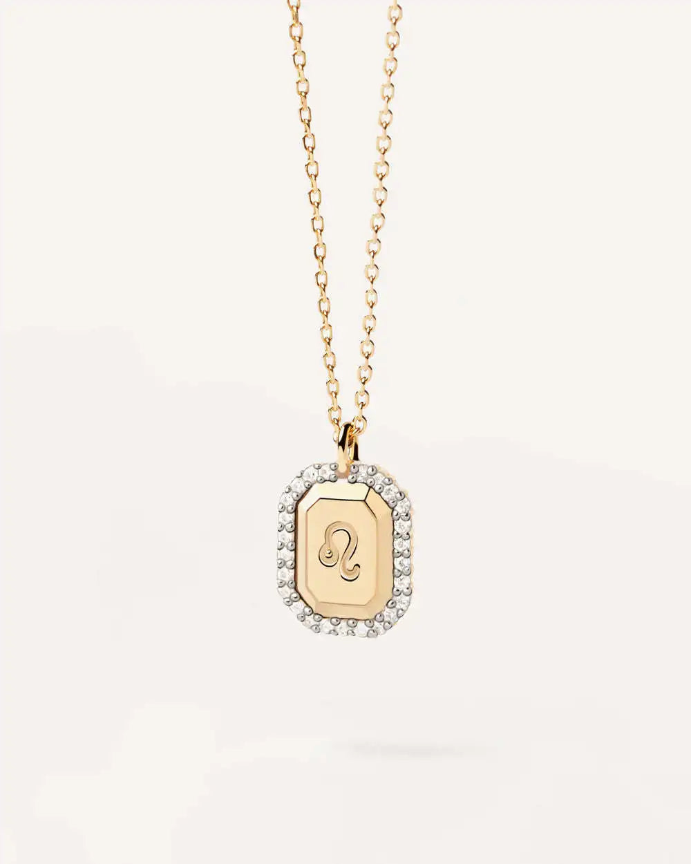 Zodiac Inlaid White Zircon Gold Square Pendant Necklace