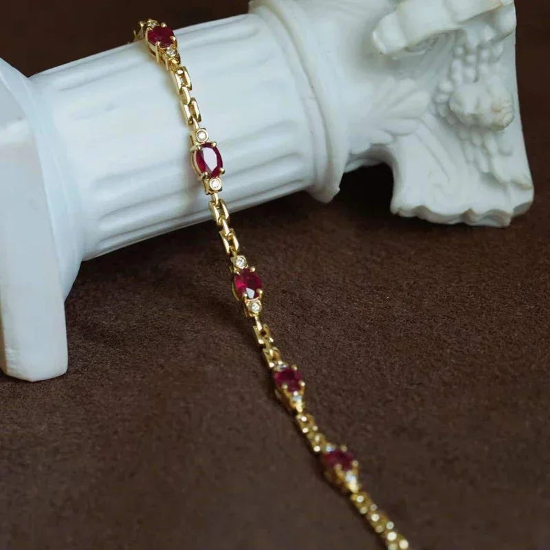Silver Inlaid Ruby Zircon Diamond Bracelet for Women