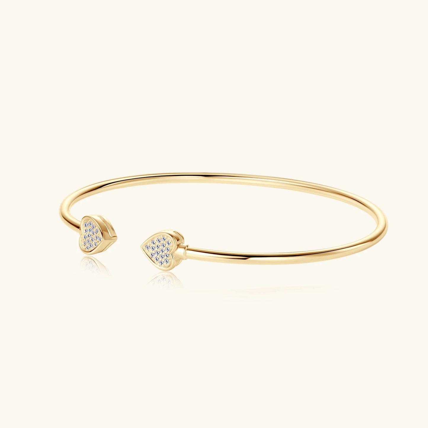 Silver or 18K Gold 0.5CT Moissanite Diamond Center Stone or Double Heart Bangle Bracelets for Women