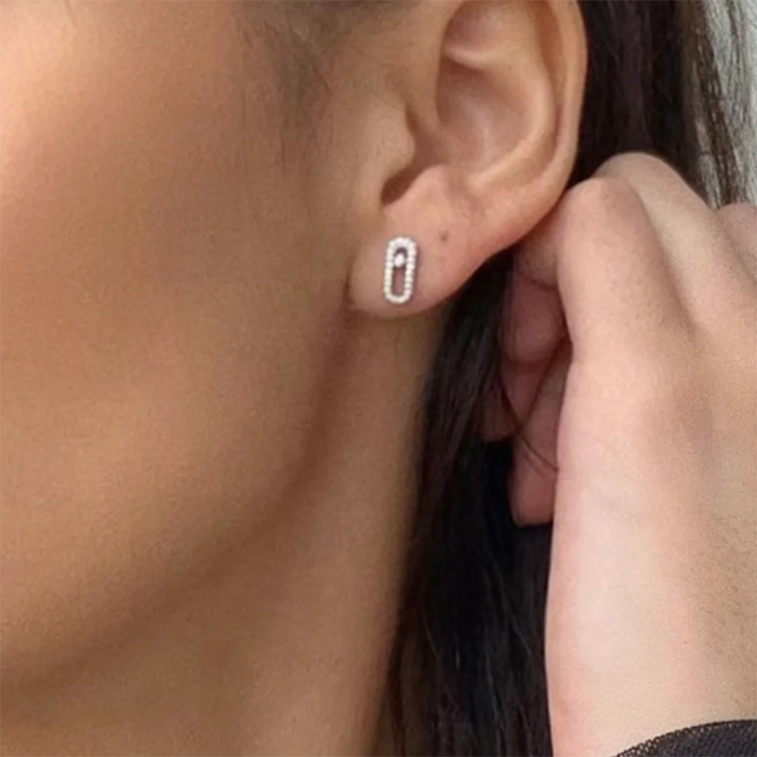 Silver or Gold Zirconia Diamond Sliding Stud Earrings for Women