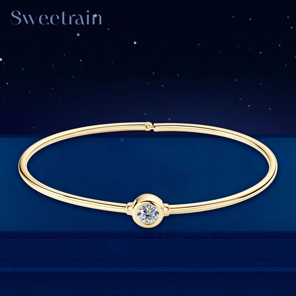 Silver or 18K Gold 0.5CT Moissanite Diamond Center Stone or Double Heart Bangle Bracelets for Women