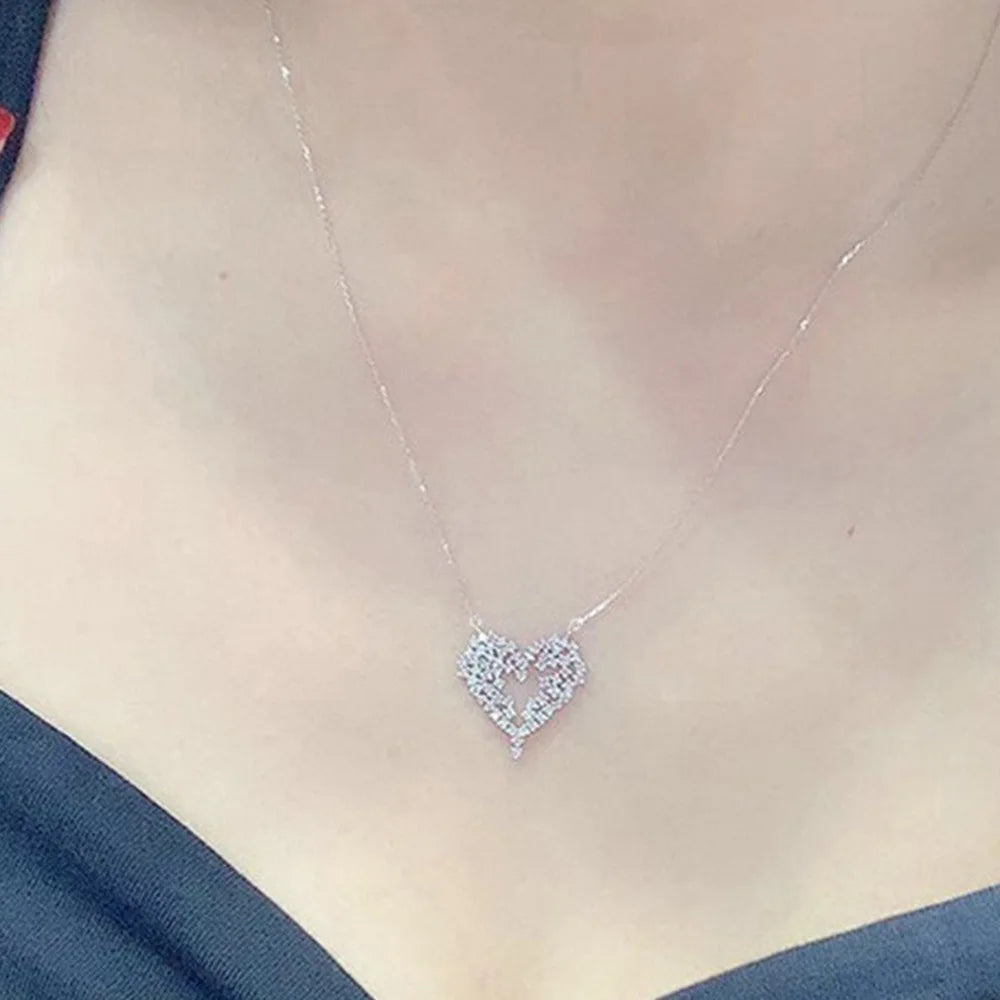 Diamond Zircon Love Heart-Shaped Pendant Necklace for Women