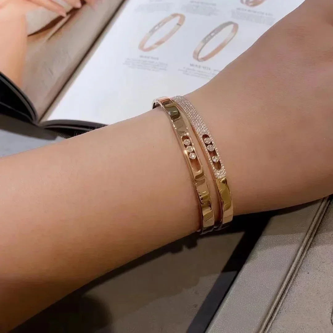 Luxury Three Sliding Diamond Bangle Bracelets for Women