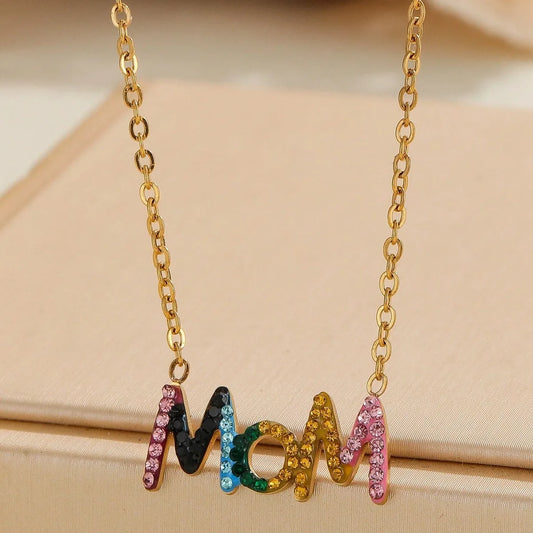 "MOM" Multi-Colored Zircon Stone Pendant Necklace for Women