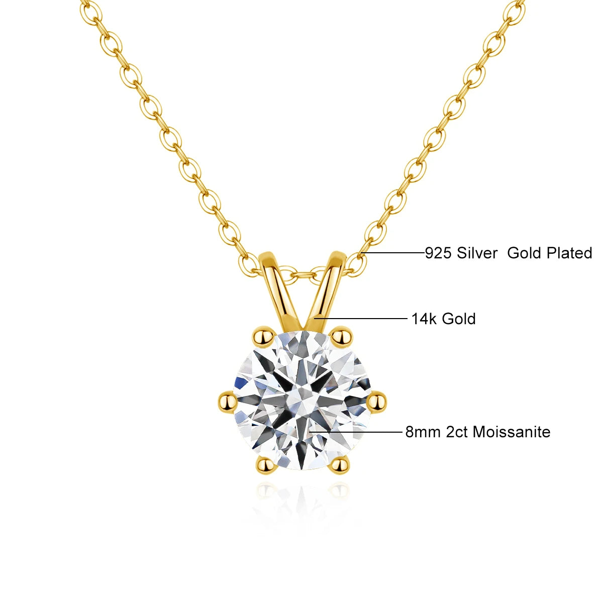 14K Gold Moissanite Diamond Pendant Necklaces for Women