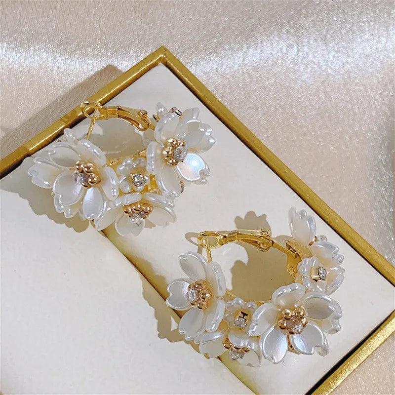 Diamond Studded Flower Dangle Earrings for Women