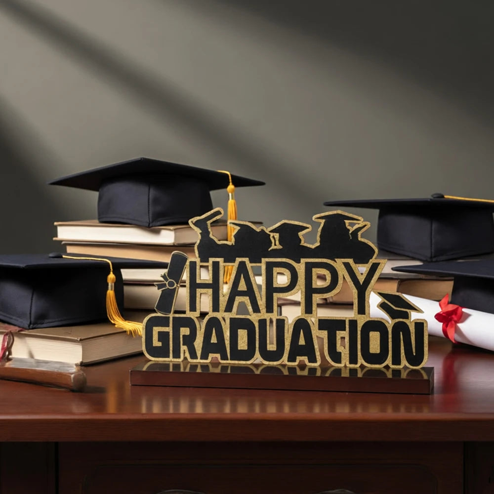 "Happy Graduation" Gold & Black Graduation Table/Shelf/Desk Centerpiece