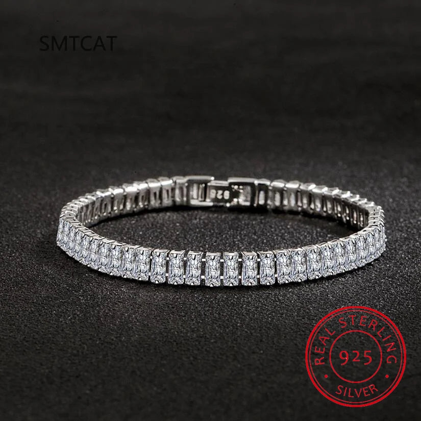 Silver Emerald-Cut Zircon Bracelets for Women