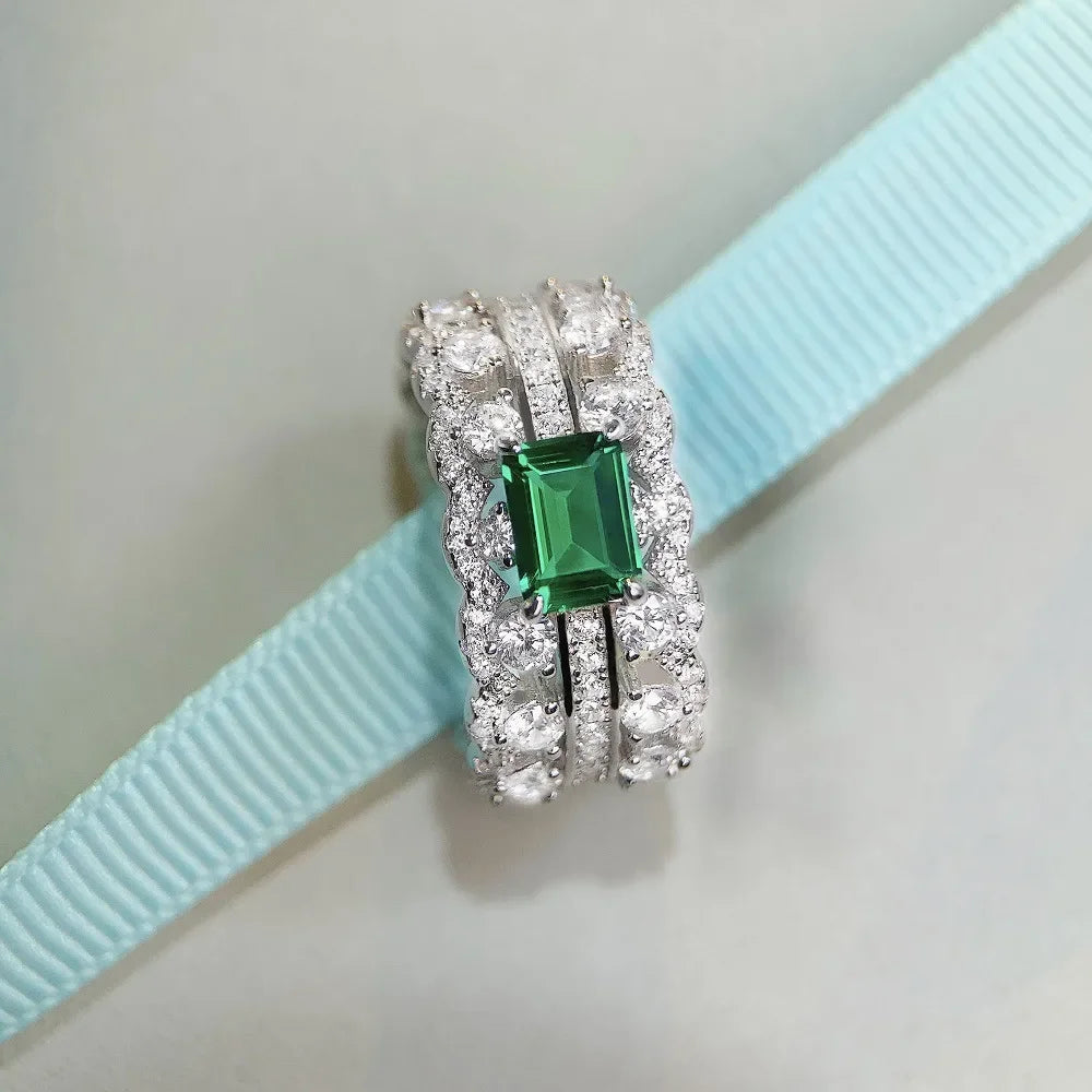 Luxury White Gold Emerald Cut Diamond Ring for Women