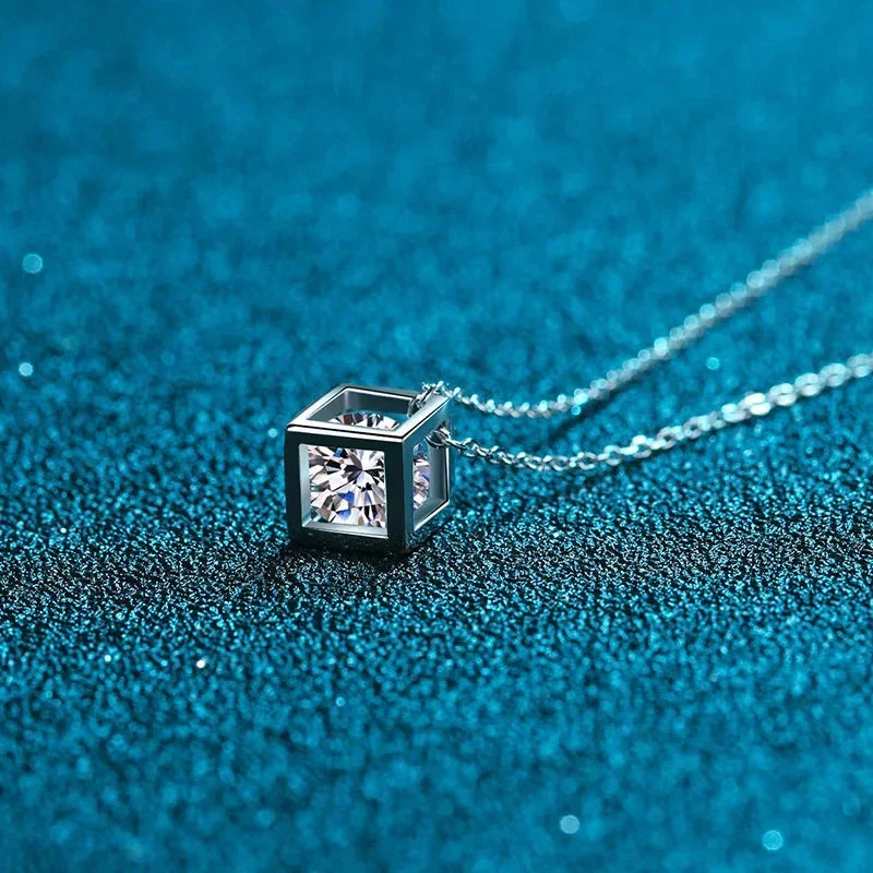 Silver 0.5-1 Carat Square Pendant Necklace