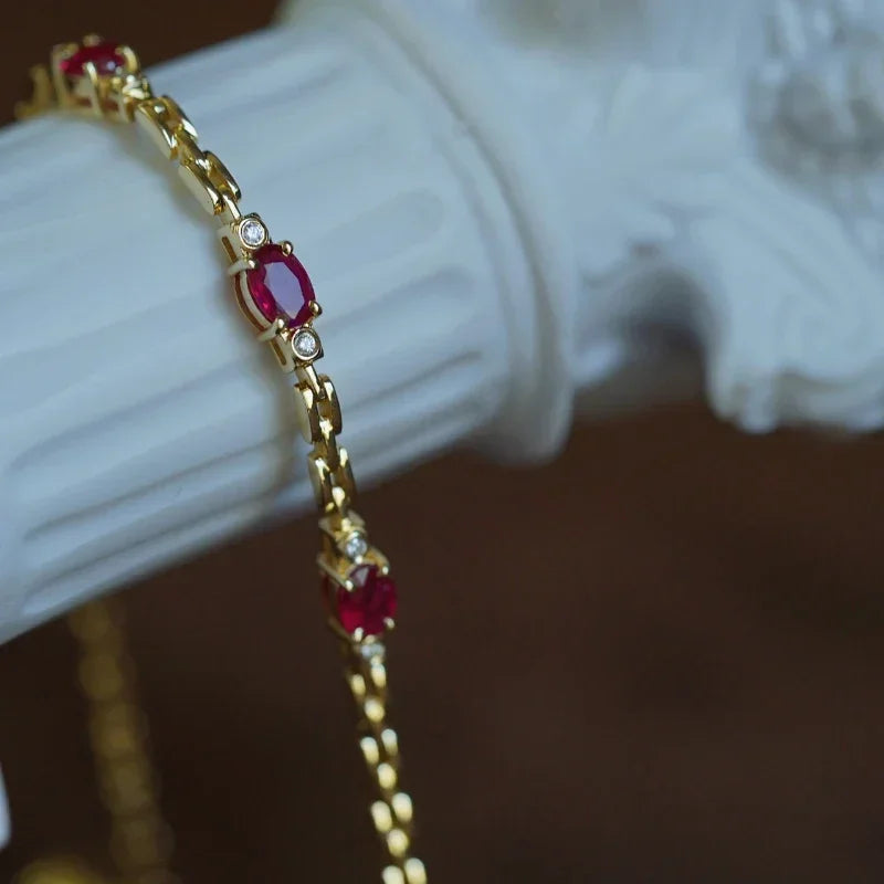 Silver Inlaid Ruby Zircon Diamond Bracelet for Women