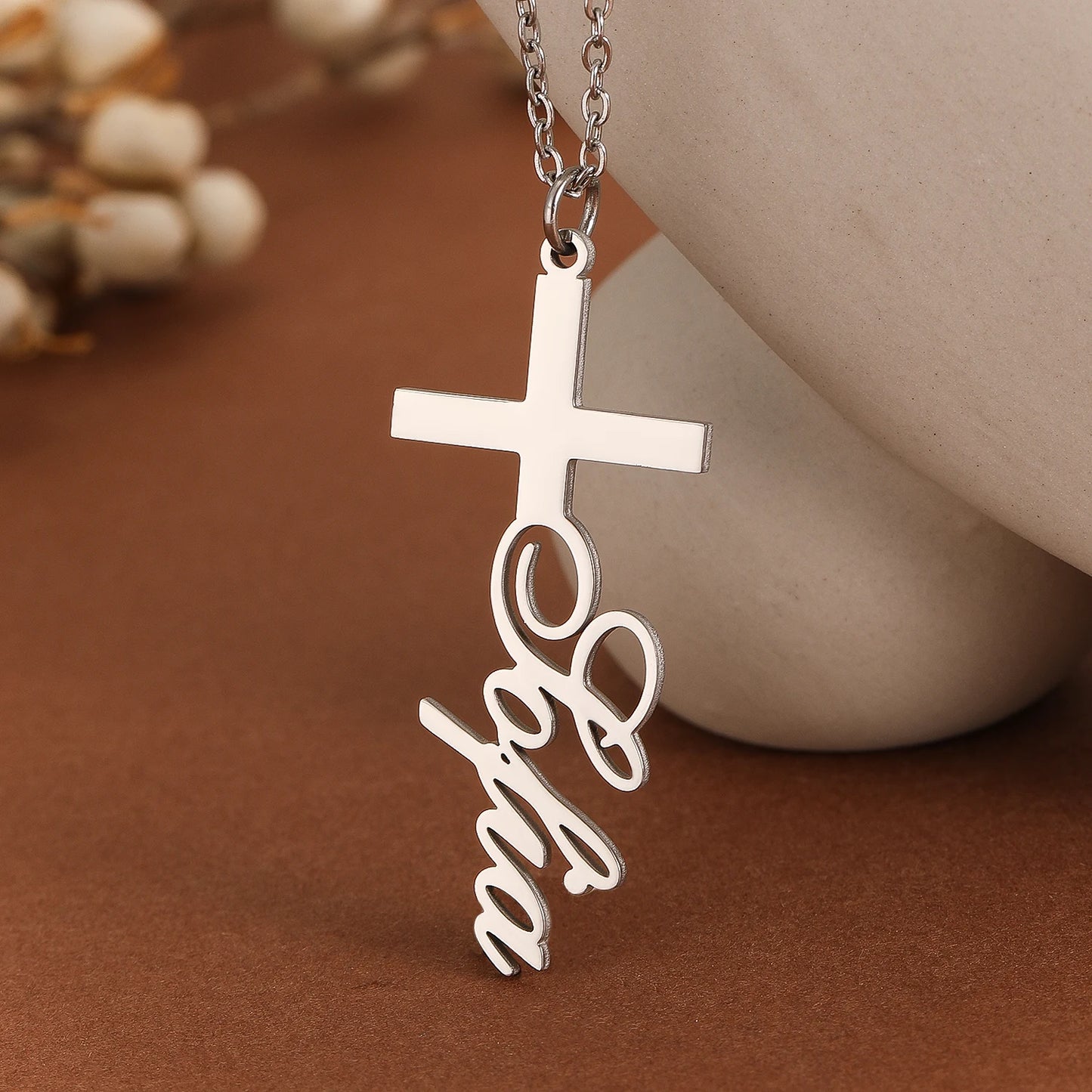 Custom Personalized Name On Cross Pendant Necklace for Women