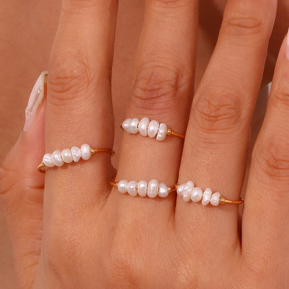 Gold Plated Ring with Freshwater Pearls for Women