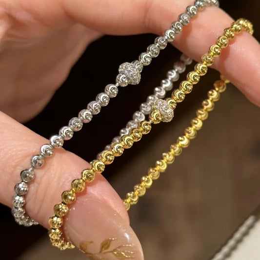 Luxury Silver or Gold Zircon Round Beads Bracelet with Circle Charm for Women