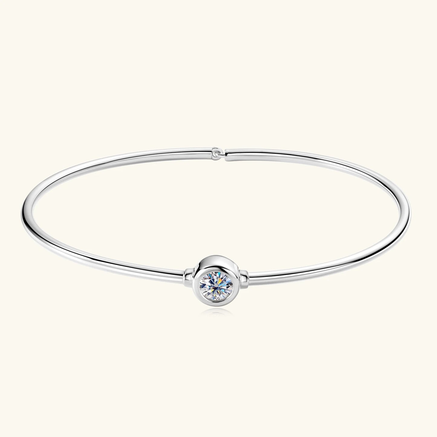 Silver or 18K Gold 0.5CT Moissanite Diamond Center Stone or Double Heart Bangle Bracelets for Women