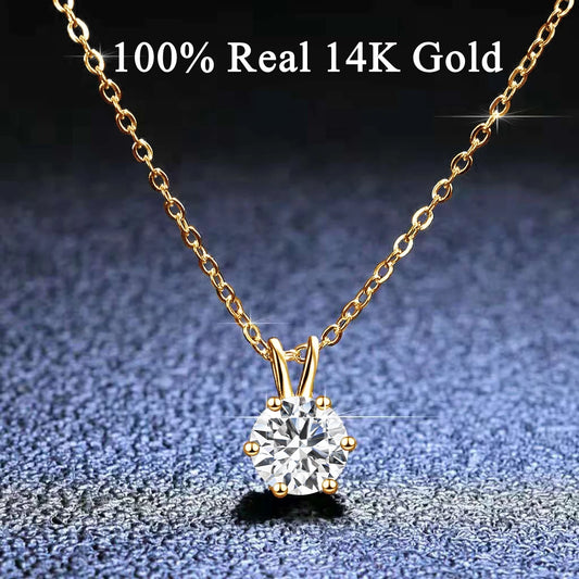 14K Gold Moissanite Diamond Pendant Necklaces for Women