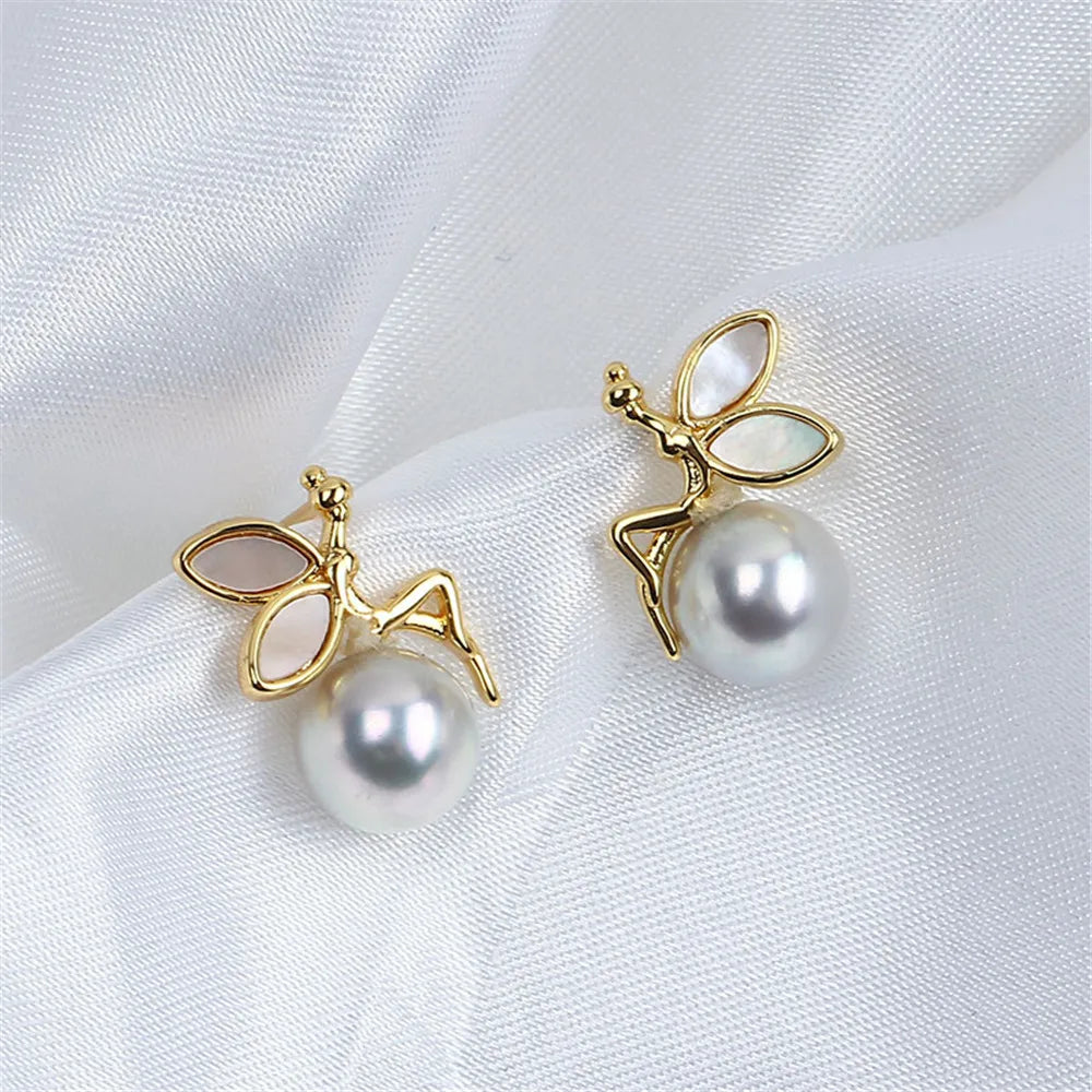 14K Gold Wrapped Tinkerbell Pearl Shell Earrings