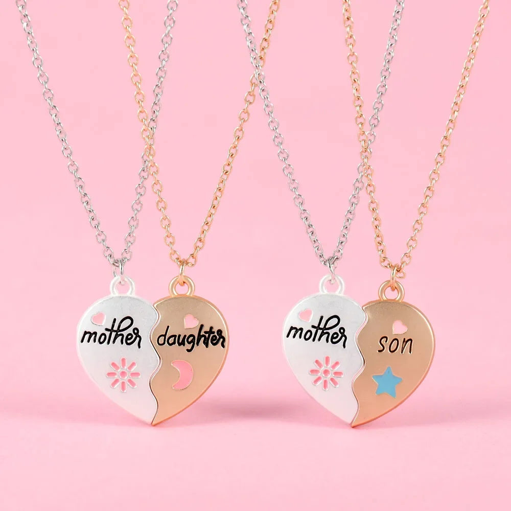 "Mother Daughter" or "Mother Son" 2Pcs Heart-Shaped Puzzle Necklaces Sets
