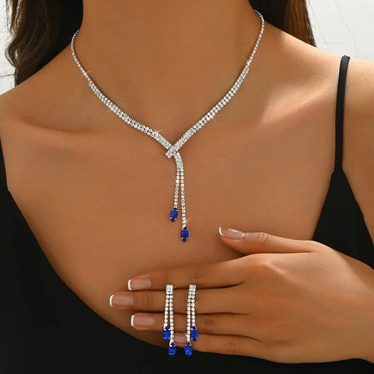 Zirconia Long Necklace and Earrings Sets for Women