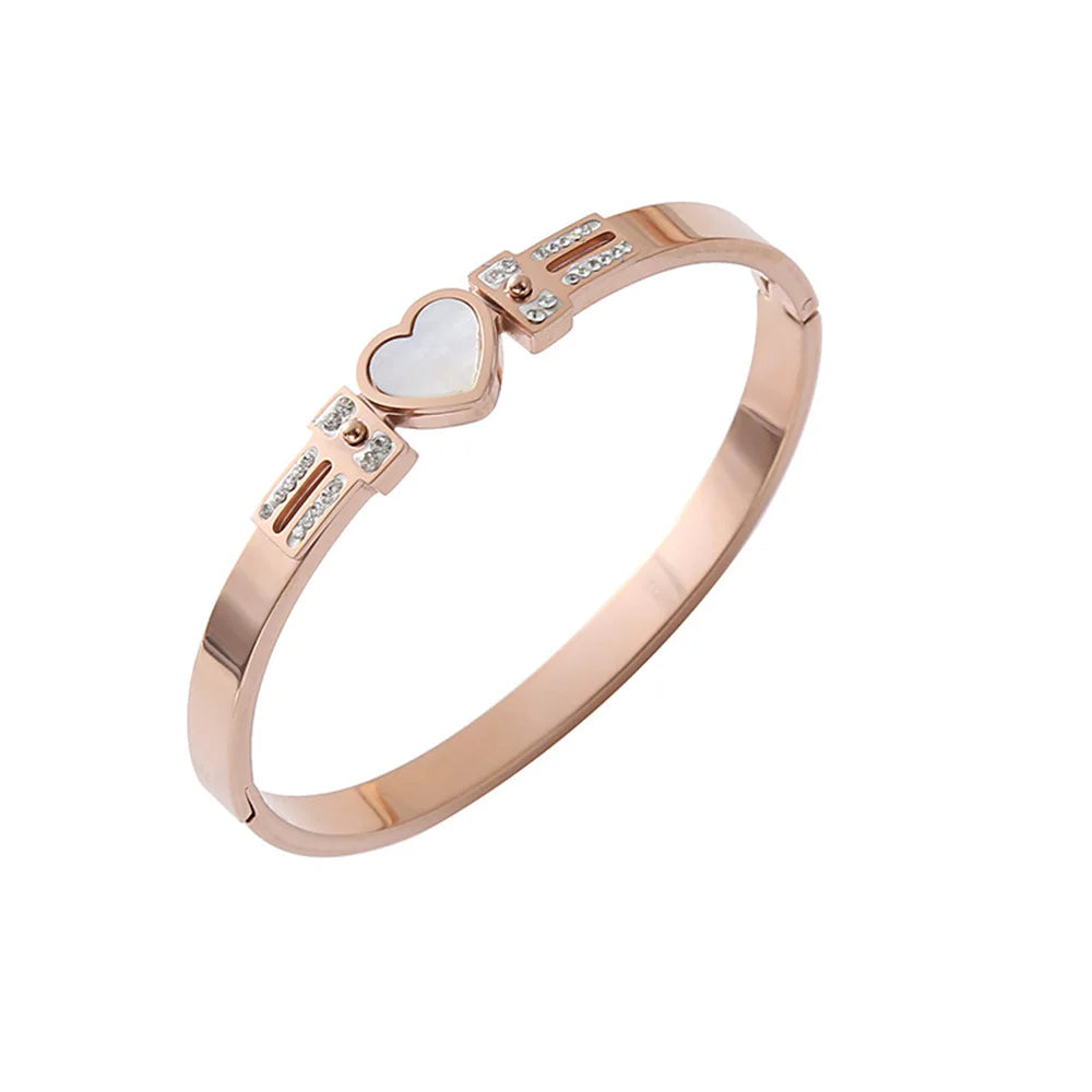 18K Gold or Silver Heart-Shaped Center Bangle Bracelets for Women