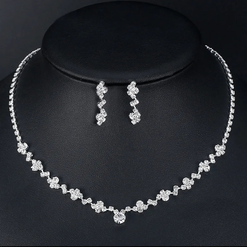 Elegant Diamond Necklace Earrings Set for Women