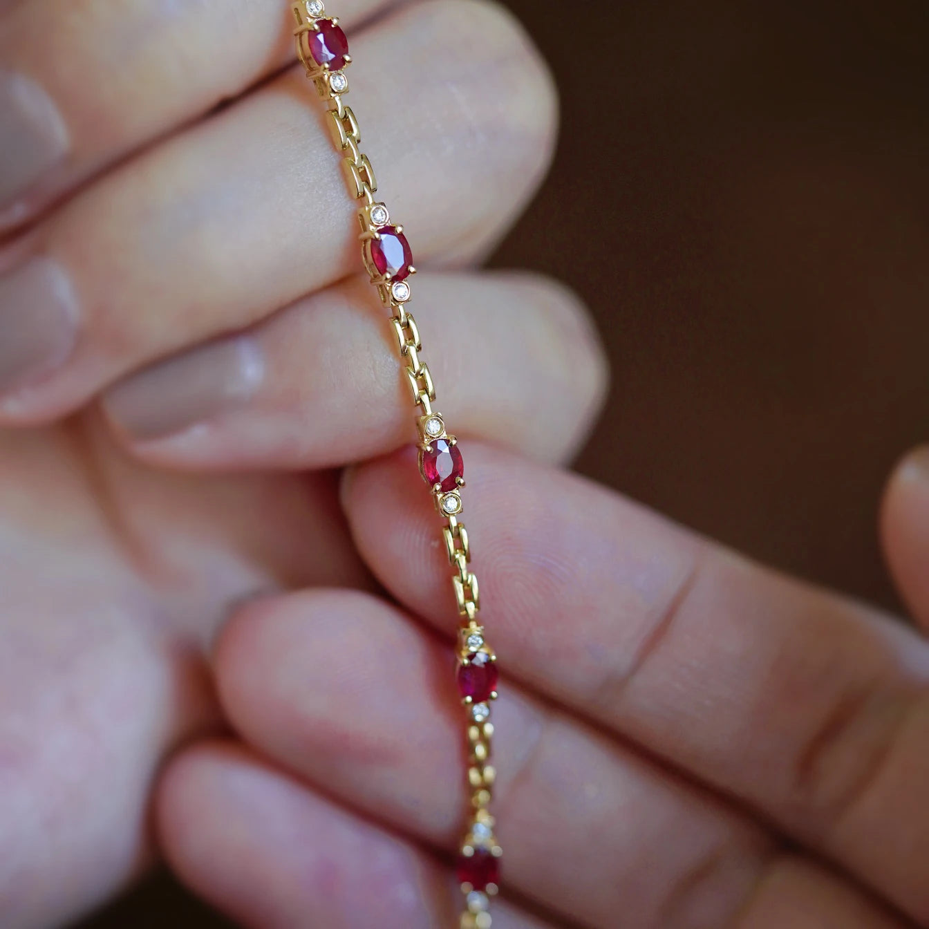 Silver Inlaid Ruby Zircon Diamond Bracelet for Women