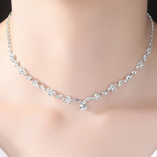 Elegant Diamond Necklace Earrings Set for Women