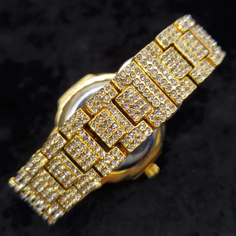 18K Gold Luxury Diamond Quartz Watches for Men with Date Clock