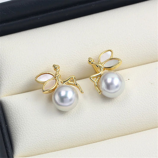 14K Gold Wrapped Tinkerbell Pearl Shell Earrings