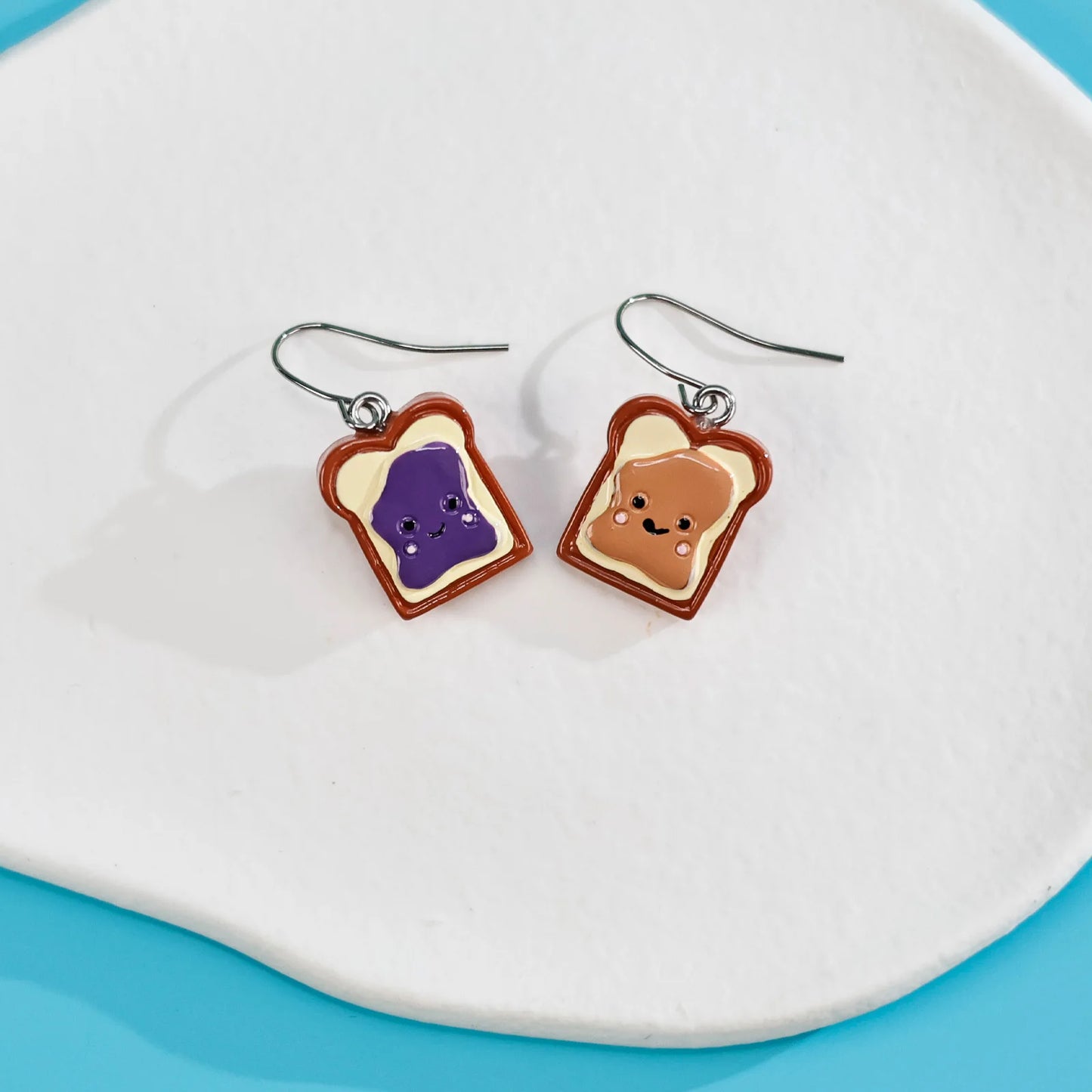 1 Pair Hand-Painted Peanut Butter and Jelly Toast Drop Earrings