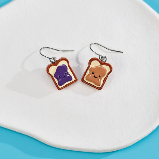 1 Pair Hand-Painted Peanut Butter and Jelly Toast Drop Earrings