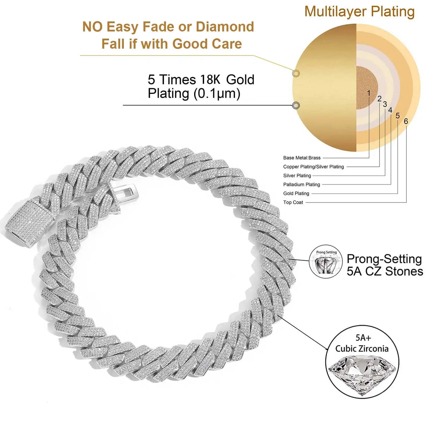Iced Cubic Zirconia Link Bracelet for Men