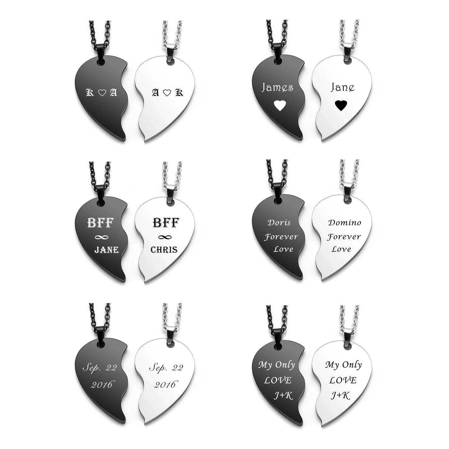 Custom/Non-Custom Personalized Message Yin Yang Stainless Steel Heart Puzzle Pendant Necklaces (non-custom message "You're my Shadow/You're my Light")