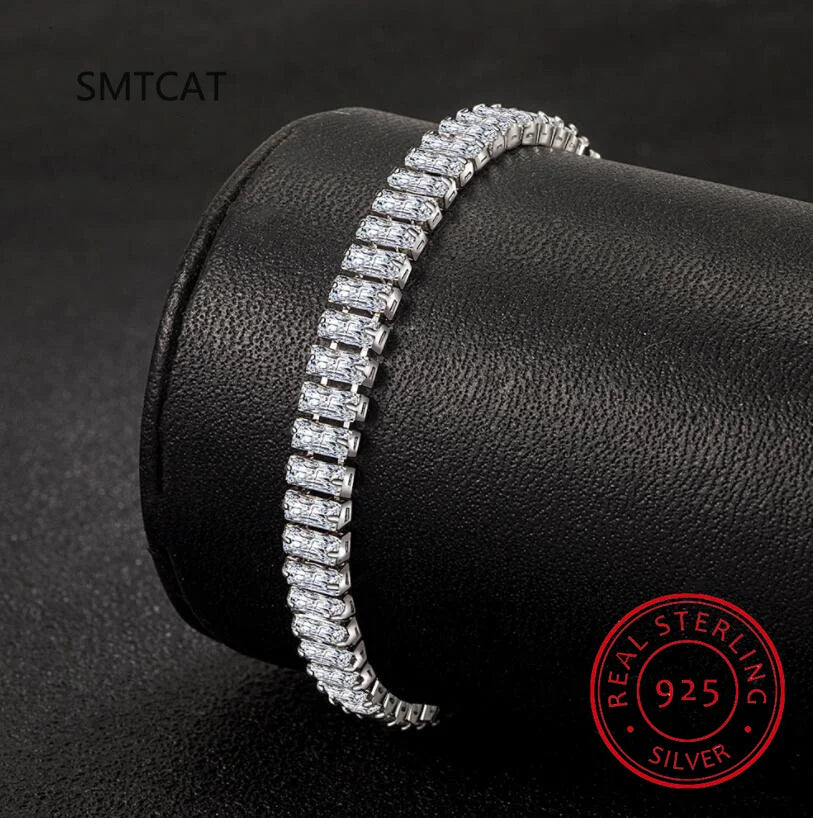 Silver Emerald-Cut Zircon Bracelets for Women