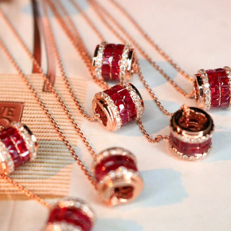 Silver Ruby Zircon Diamond Pendant Necklace for Women